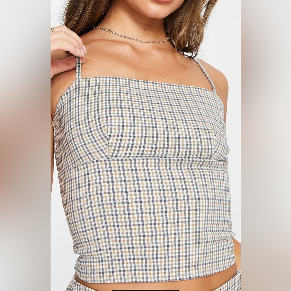 Topshop longline corset tank top in multi check - part of a set